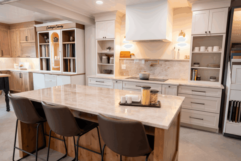 Modern kitchen design with island and cabinetry.